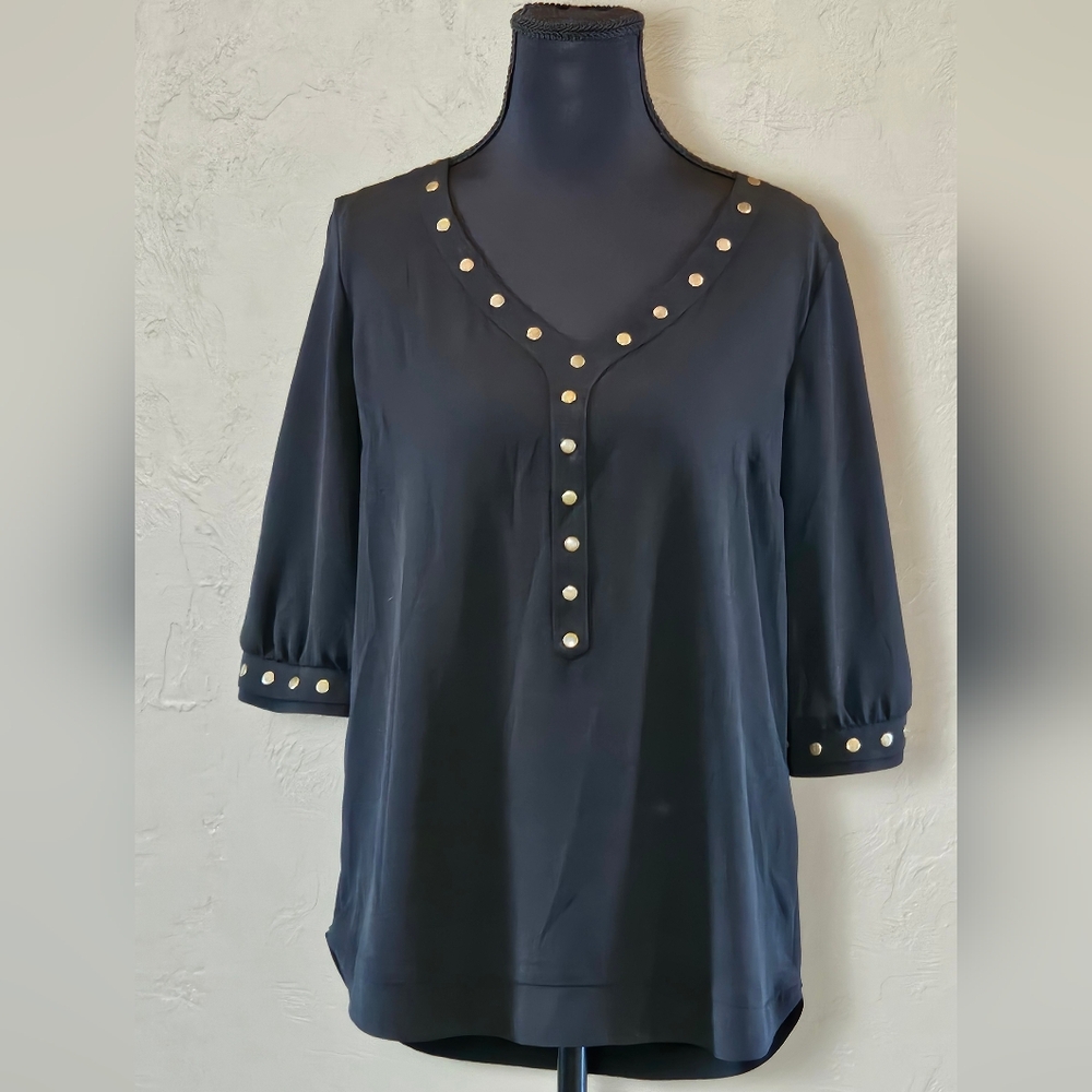 [41 HAWTHORN] Semi Sheer Black Blouse Lisbon Gold Studded [M]